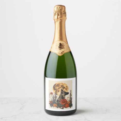 German Shepherds Amidst Blossoming Moons Sparkling Wine Label