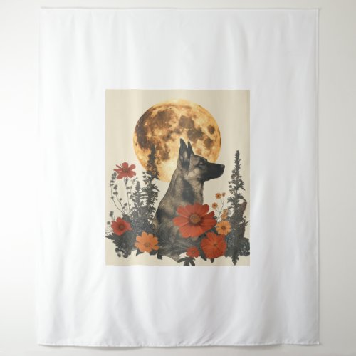 German Shepherds Amidst Blossoming Moons Tapestry