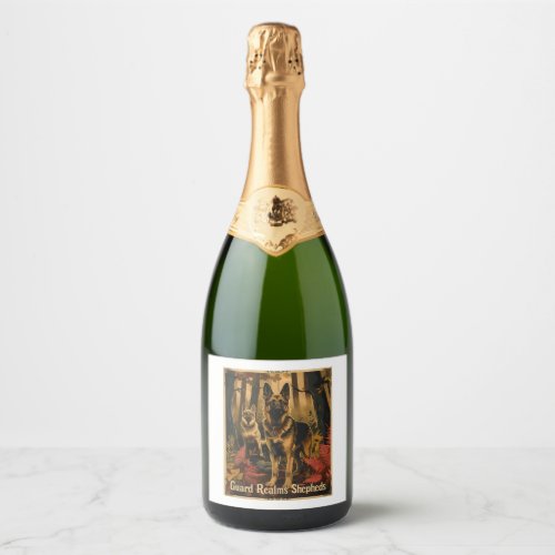 German Shepherds Amidst Magical Foliage Sparkling Wine Label