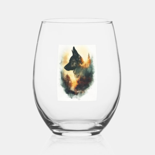 German Shepherds as Ghostly Guides Stemless Wine Glass