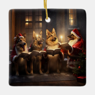 German Shepherds Christmas Caroling Holiday Ceramic Ornament
