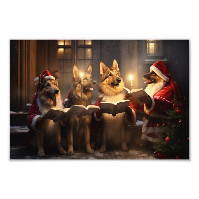 German Shepherds Christmas Caroling Holiday Photo Print (Front)