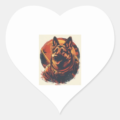 German Shepherds Exploring Space Heart Sticker