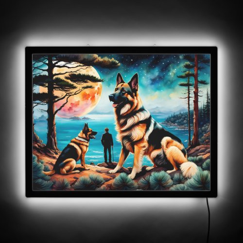 German Shepherds Hiking on Mountain LED Sign