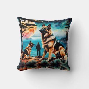 German Shepherds Hiking on Mountain Throw Pillow