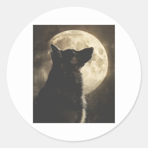German Shepherds Howling at the Moon Classic Round Sticker