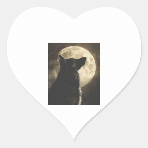 German Shepherds Howling at the Moon Heart Sticker
