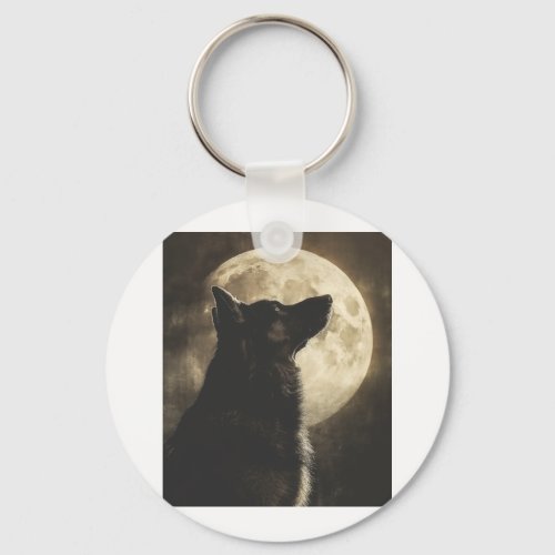 German Shepherds Howling at the Moon Keychain
