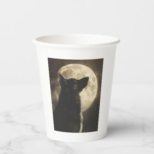 German Shepherds Howling at the Moon Paper Cups