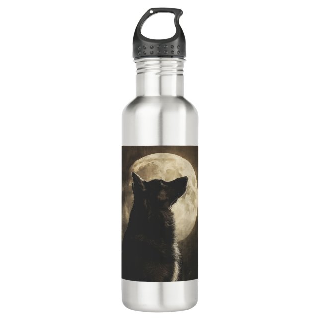 German Shepherds Howling at the Moon Stainless Steel Water Bottle (Front)