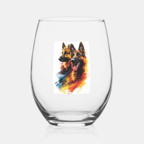 German Shepherds in Colorful Cyclone Stemless Wine Glass