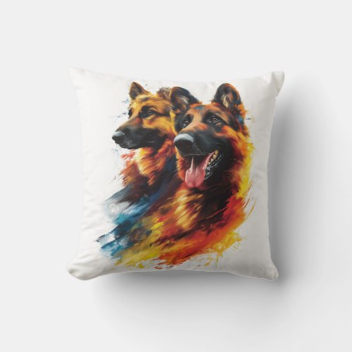 German Shepherds in Colorful Cyclone Throw Pillow