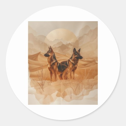 German Shepherds in Desert Dreams Classic Round Sticker