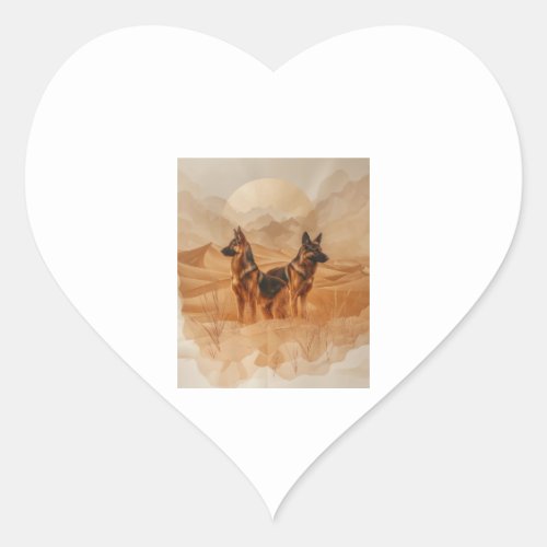 German Shepherds in Desert Dreams Heart Sticker