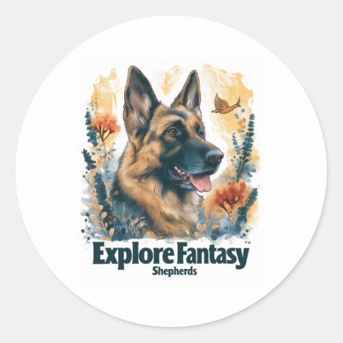 German Shepherds in Fantasy Forest Classic Round Sticker