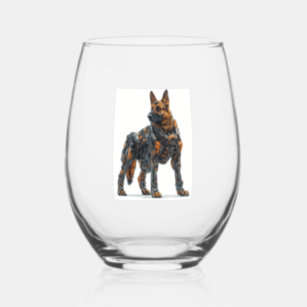 German Shepherds in Futuristic Armor Stemless Wine Glass