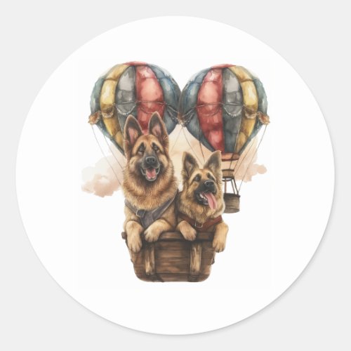 German Shepherds in Hot Air Balloons Classic Round Sticker
