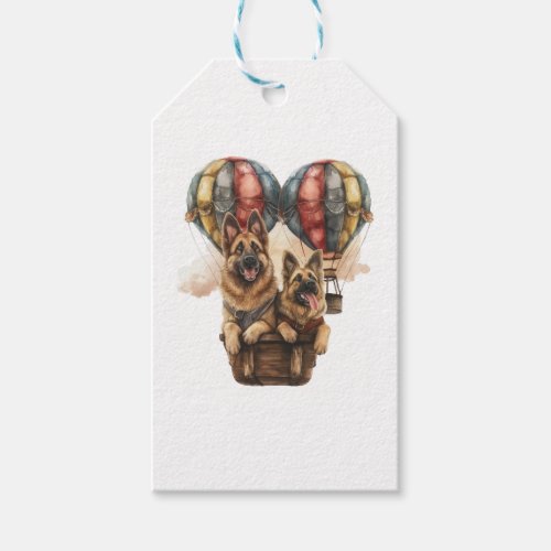 German Shepherds in Hot Air Balloons Gift Tags