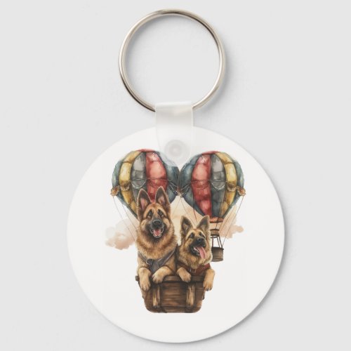 German Shepherds in Hot Air Balloons Keychain