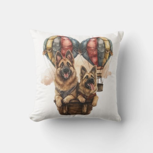 German Shepherds in Hot Air Balloons Throw Pillow