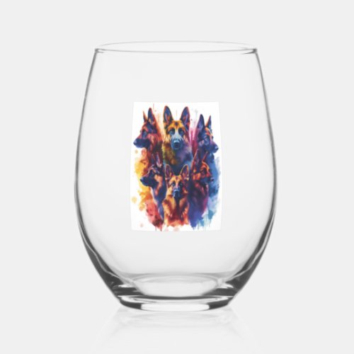 German Shepherds in Magical Academy Picture Stemless Wine Glass