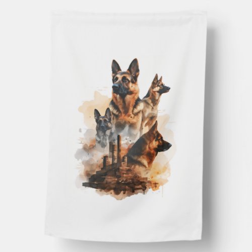 German Shepherds in Monumental Majesty Position House Flag