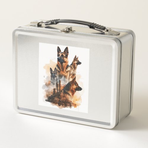 German Shepherds in Monumental Majesty Position Metal Lunch Box