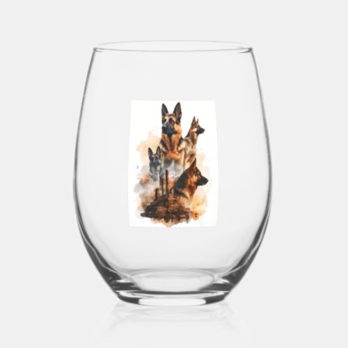German Shepherds in Monumental Majesty Position Stemless Wine Glass