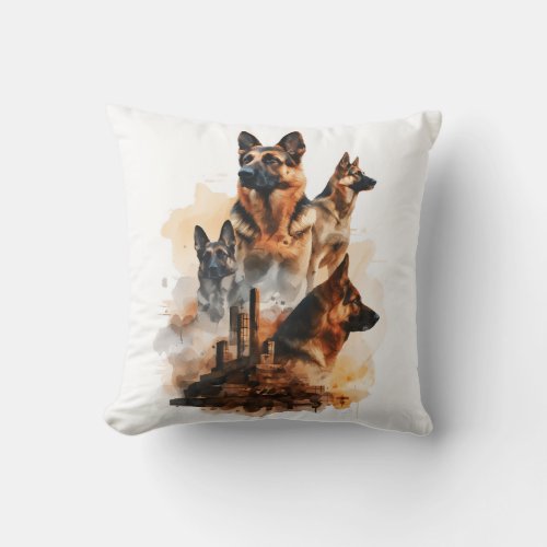 German Shepherds in Monumental Majesty Position Throw Pillow