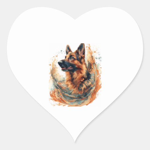 German Shepherds in Oceanic Elegance Heart Sticker