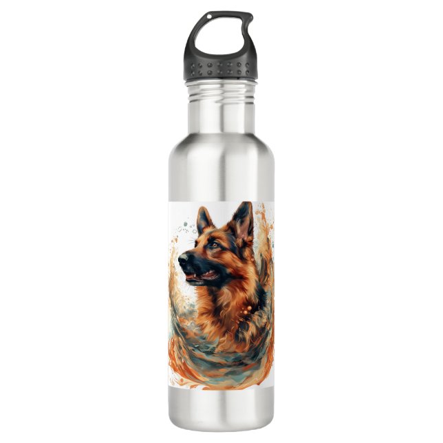German Shepherds in Oceanic Elegance Stainless Steel Water Bottle (Front)