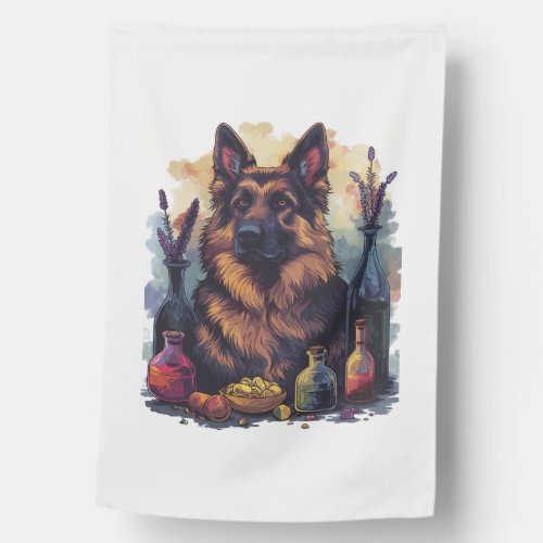 German Shepherds in Potion Play Portray House Flag