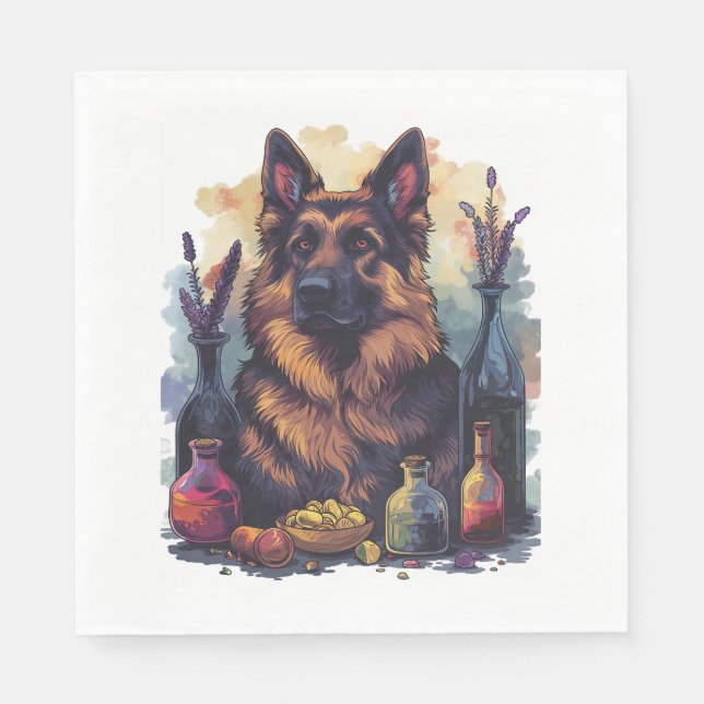 German Shepherds in Potion Play Portray Napkins (Front)