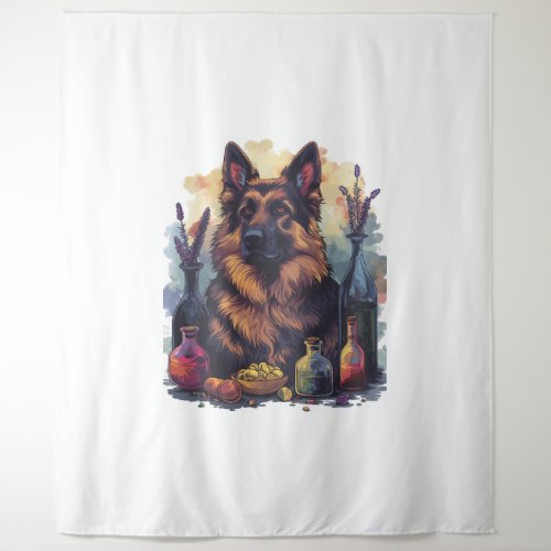 German Shepherds in Potion Play Portray Tapestry