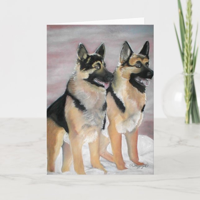 German Shepherds In the Snow Greeting Card (Front)