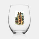German Shepherds in Vintage Charm Stemless Wine Glass