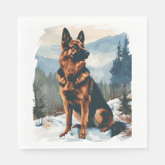 German Shepherds in Winter Wonderland Napkins (Front)