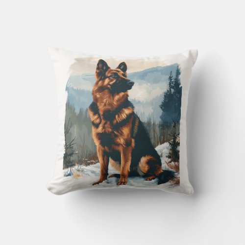 German Shepherds in Winter Wonderland Throw Pillow