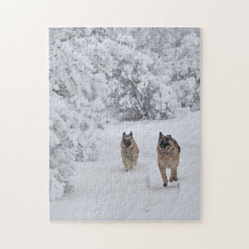 German Shepherds Running in Snow Jigsaw Puzzle