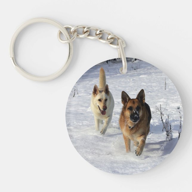 German Shepherds Running in the Snow Keychain (Front)