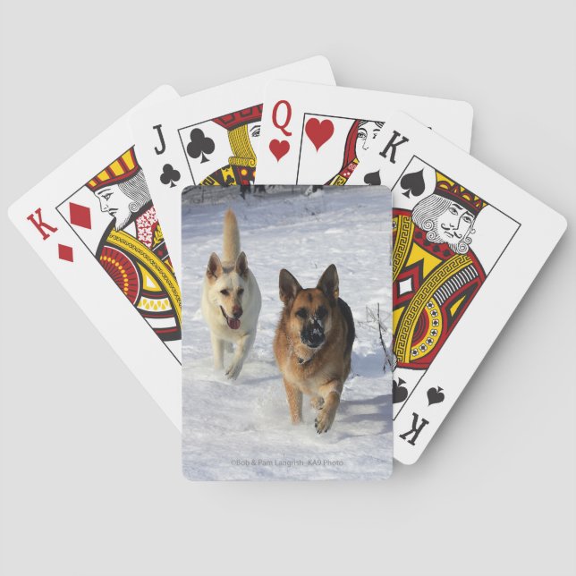 German Shepherds Running in the Snow Poker Cards (Back)