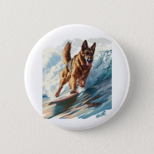 German Shepherds Surfing the Waves Button