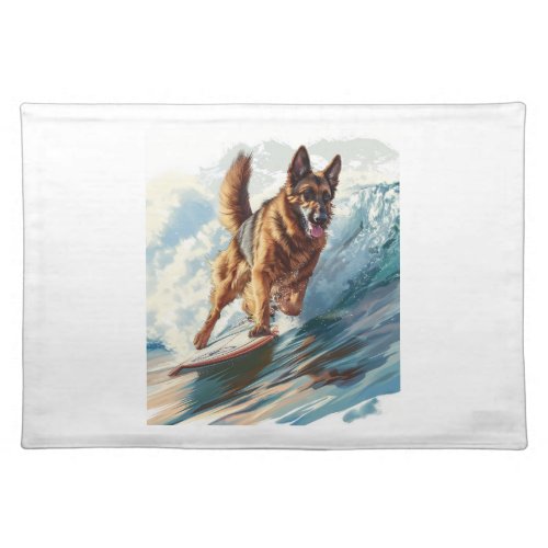 German Shepherds Surfing the Waves Cloth Placemat