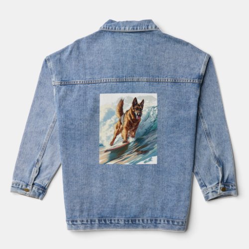 German Shepherds Surfing the Waves Denim Jacket