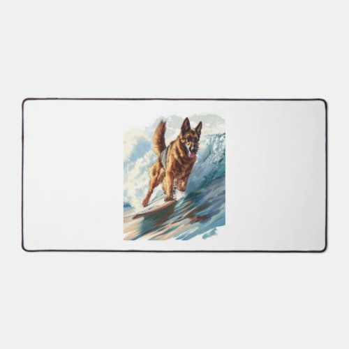 German Shepherds Surfing the Waves Desk Mat