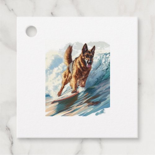 German Shepherds Surfing the Waves Favor Tags