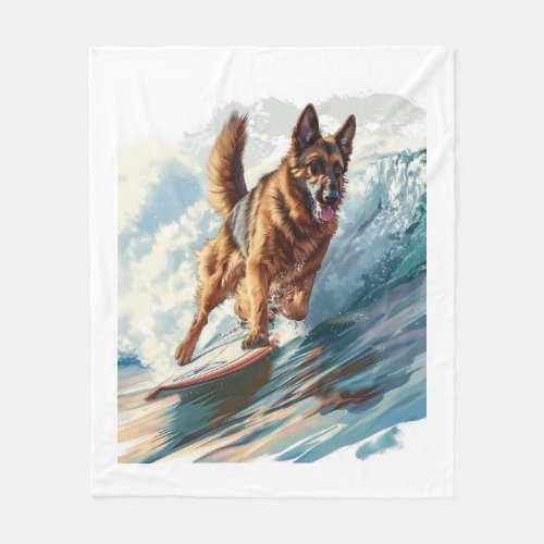 German Shepherds Surfing the Waves Fleece Blanket