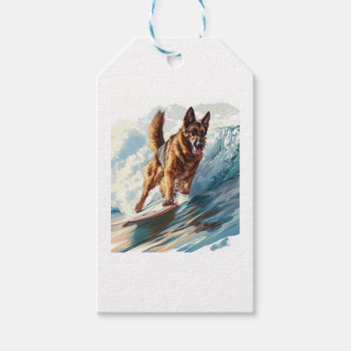 German Shepherds Surfing the Waves Gift Tags