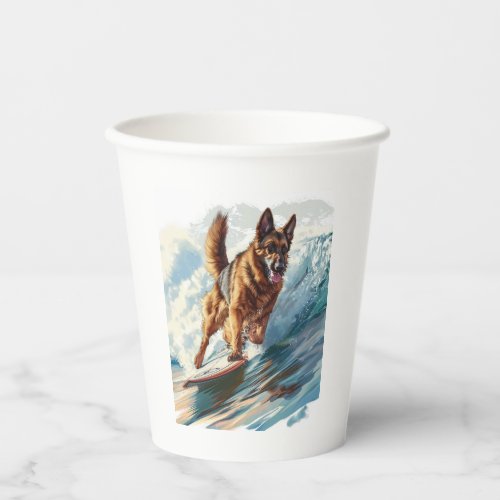 German Shepherds Surfing the Waves Paper Cups