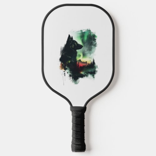 German Shepherds Under Northern Lights Pickleball Paddle